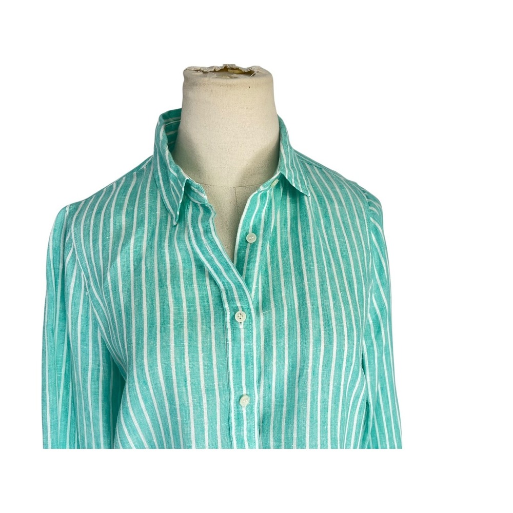 Baird McNutt For J. Crew Women's Size 6 Irish Linen Button Up Top Blue Stripe - Picture 6 of 13